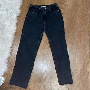Zara (new without tags) High Rise Black Frayed Flare Wide Leg Jean.